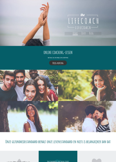 Een website voor een lifecoach toont een groep mensen die hand in hand lopen
