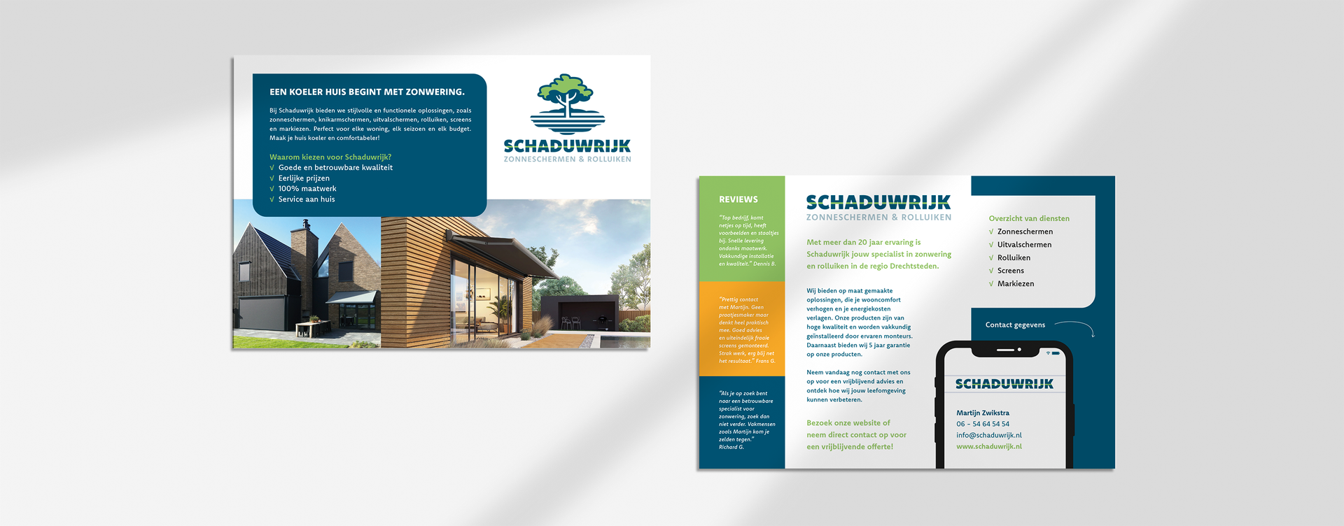 Een brochure van Schaduwrijk zonwering en rolluiken