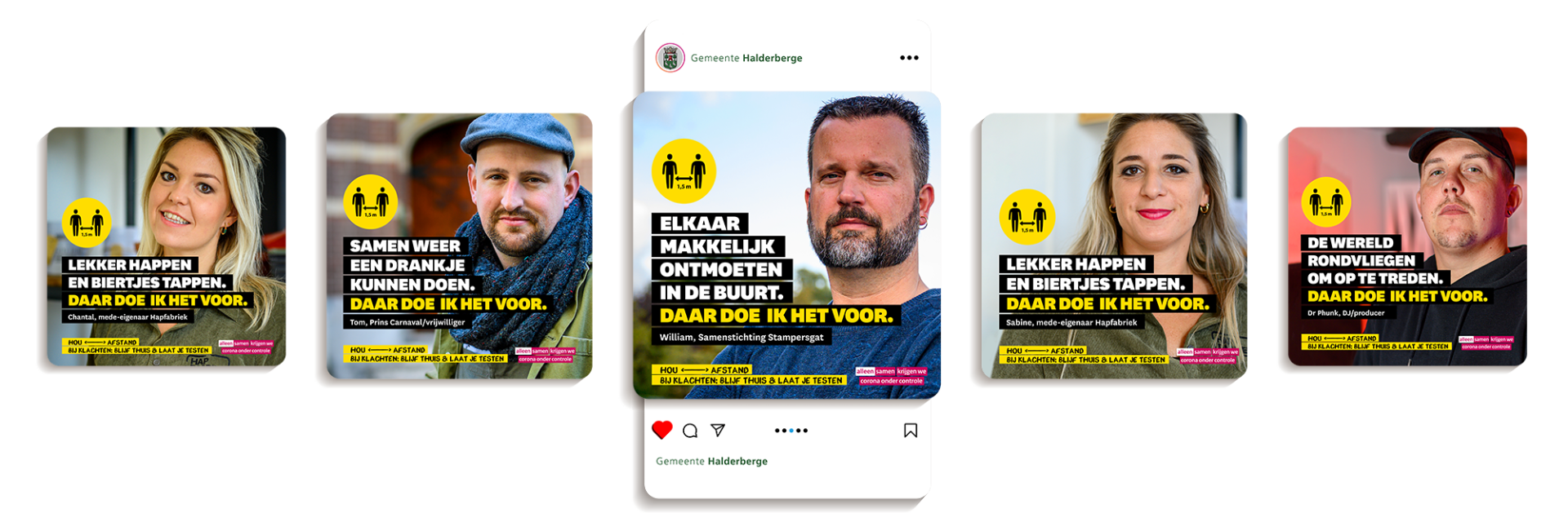 Een groep mensen staat naast elkaar op een witte achtergrond.