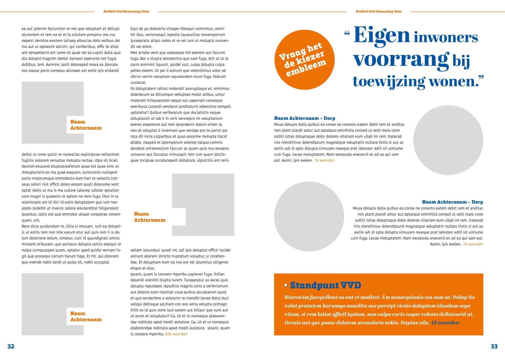 Een tijdschrift is opengeslagen op een pagina waarop staat eigen inwoners
