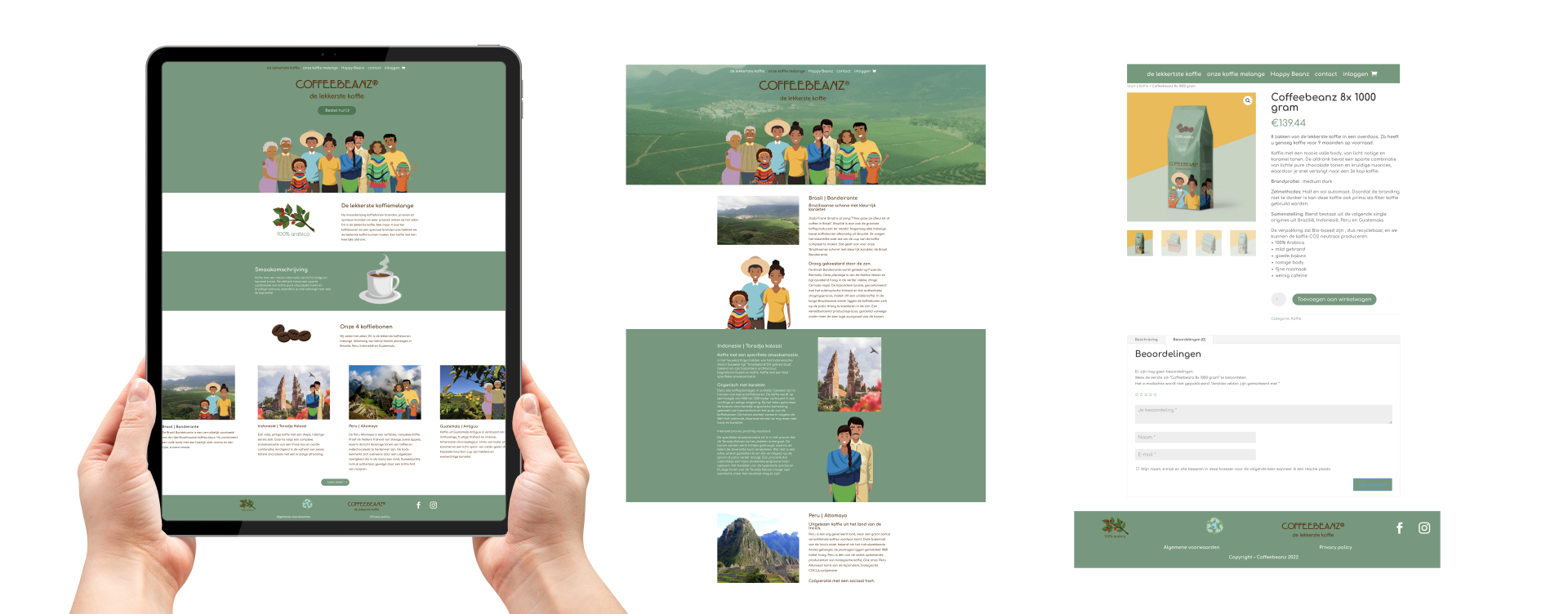 Een persoon houdt een tablet vast met daarop een website.