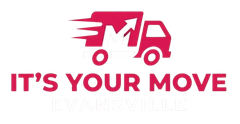 Pink moving truck logo with the words &ldquo;IT&rsquo;S YOUR MOVE&rdquo; underneath