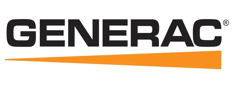 The logo for generac is orange and black and has a triangle in the middle.
