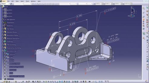 CATIA V5 3D model with annotations