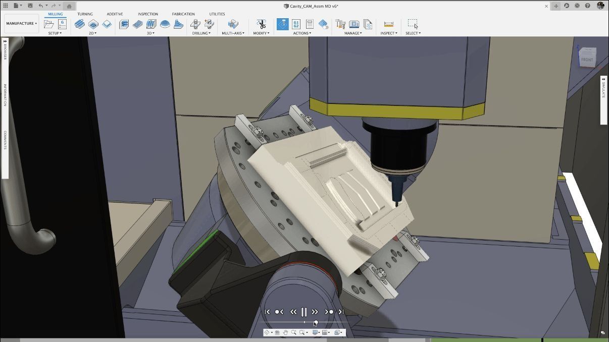 Autodesk Fusion 360 CAM simulation of a 5-axis setup