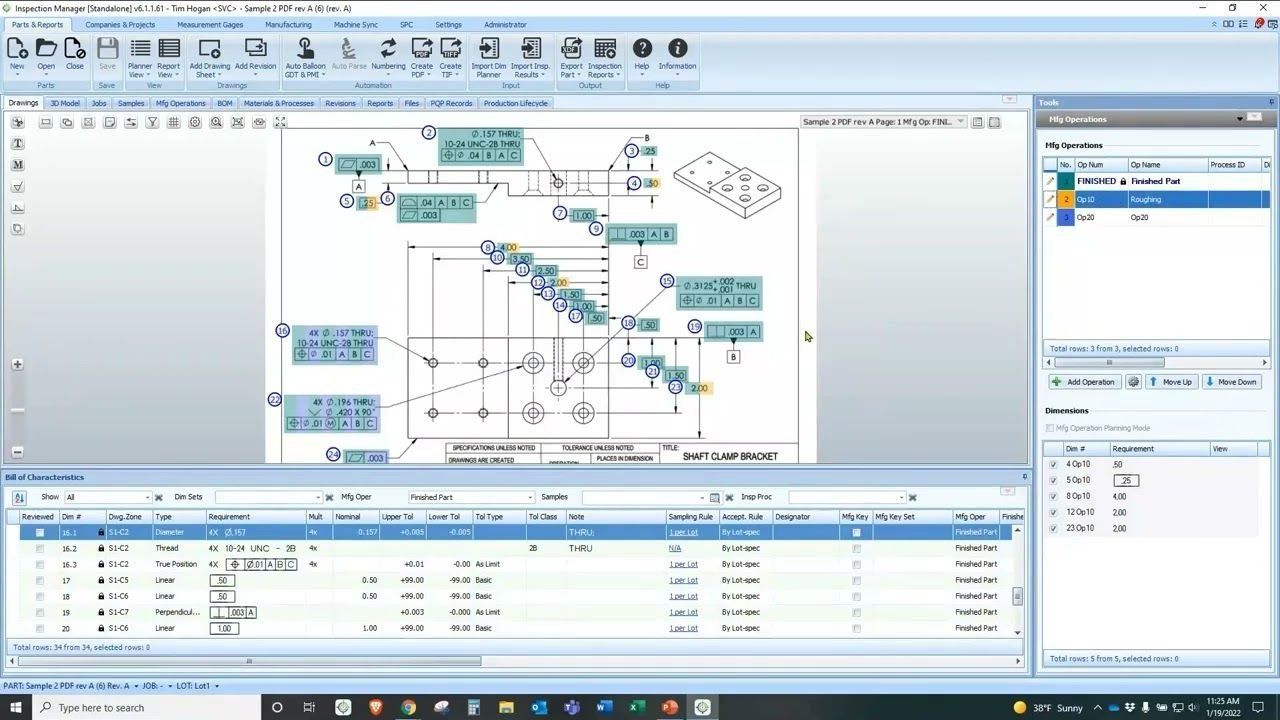 High QA inspection planning software with a ballooned drawing