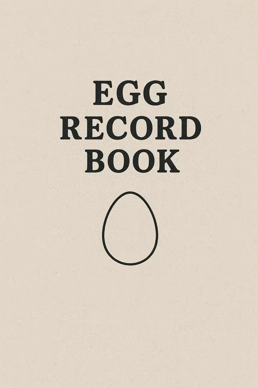 A beige book cover with the title "EGG RECORD BOOK" in black text, featuring a simple line drawing of an egg below it.