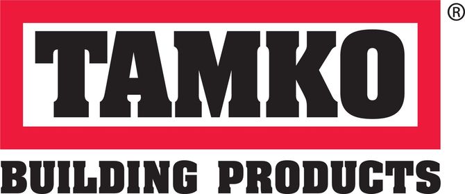 TAMKO Building Products logo in black on a red and white background