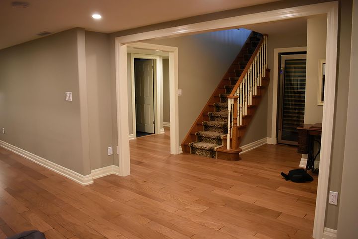 There is a staircase in the middle of the room.