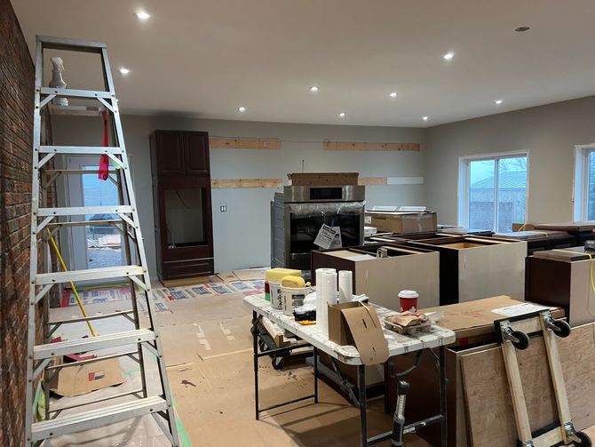 There is a ladder in the middle of the room.