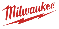 Red Milwaukee logo with lightning bolt on white background