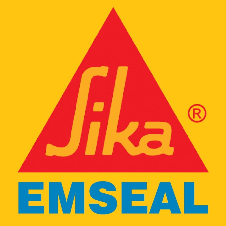 Sika EMSEAL logo: Yellow background with red triangle, yellow