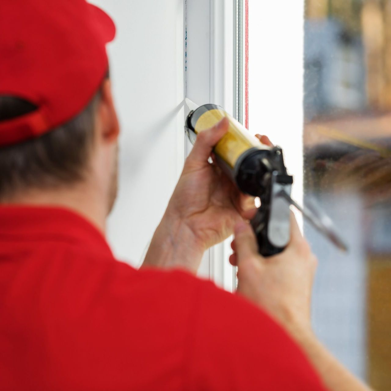 Contractor applies polyurethane foam using a dispenser tool