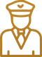 Gold outline of a uniformed service worker icon wearing a cap and tie.