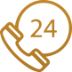 Orange phone icon with the number 24 inside a circle