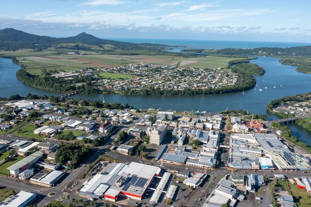 Aerial View of A Town Surrounded by A River — Flexicoms Communications in Innisfail, QLD
