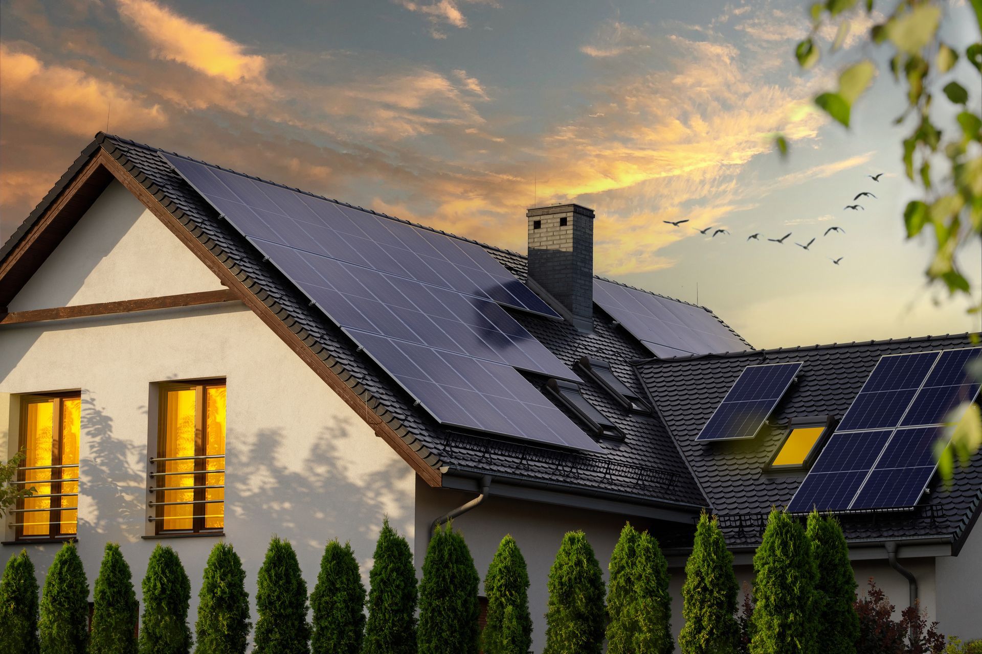 A house with a lot of solar panels on the roof