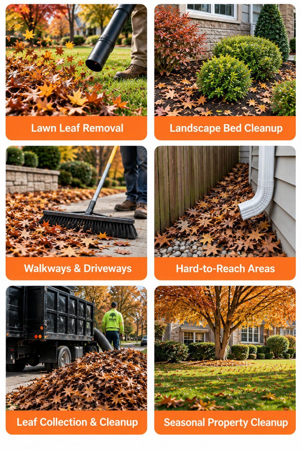 H&H Outdoor Services providing customers with leaf removal and fall cleanup services.