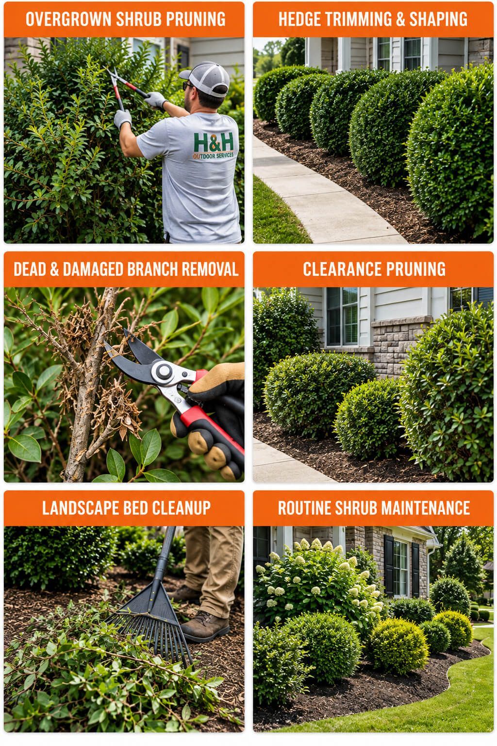 H&H Outdoor Services providing customers with shrub pruning and maintenance.