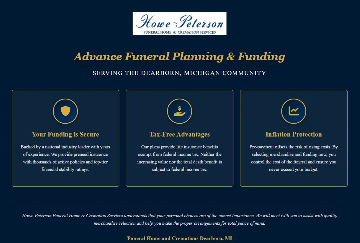 funeral home and cremations Dearborn, MI infographic on advance funeral planning, funding security and tax-free benefits.