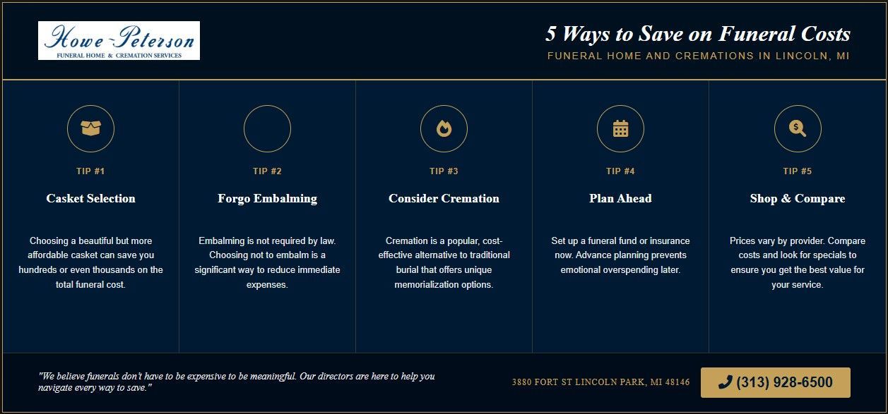 funeral home and cremations Lincoln Park, MI infographic with 5 tips to save on funeral costs and plan ahead.