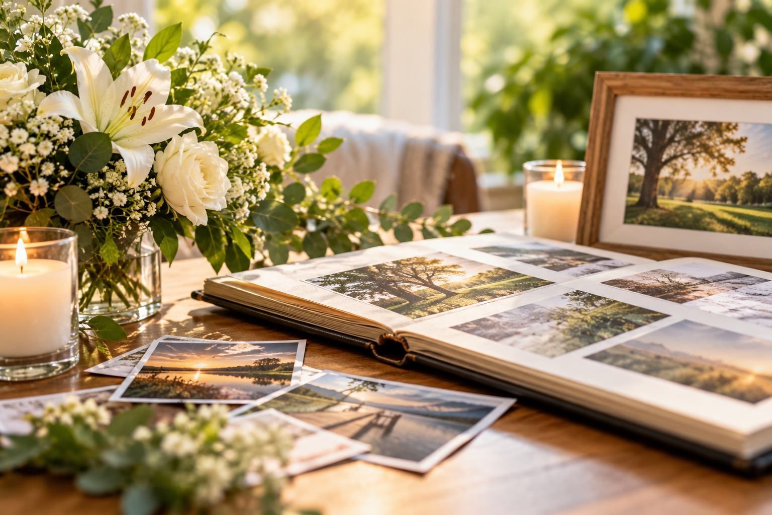 Family memory album with flowers offering hope and healing in Taylor, MI