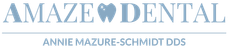 Amaze Dental logo with light blue text and a heart in the wordmark, plus “Annie Mazure-Schmidt DDS” below