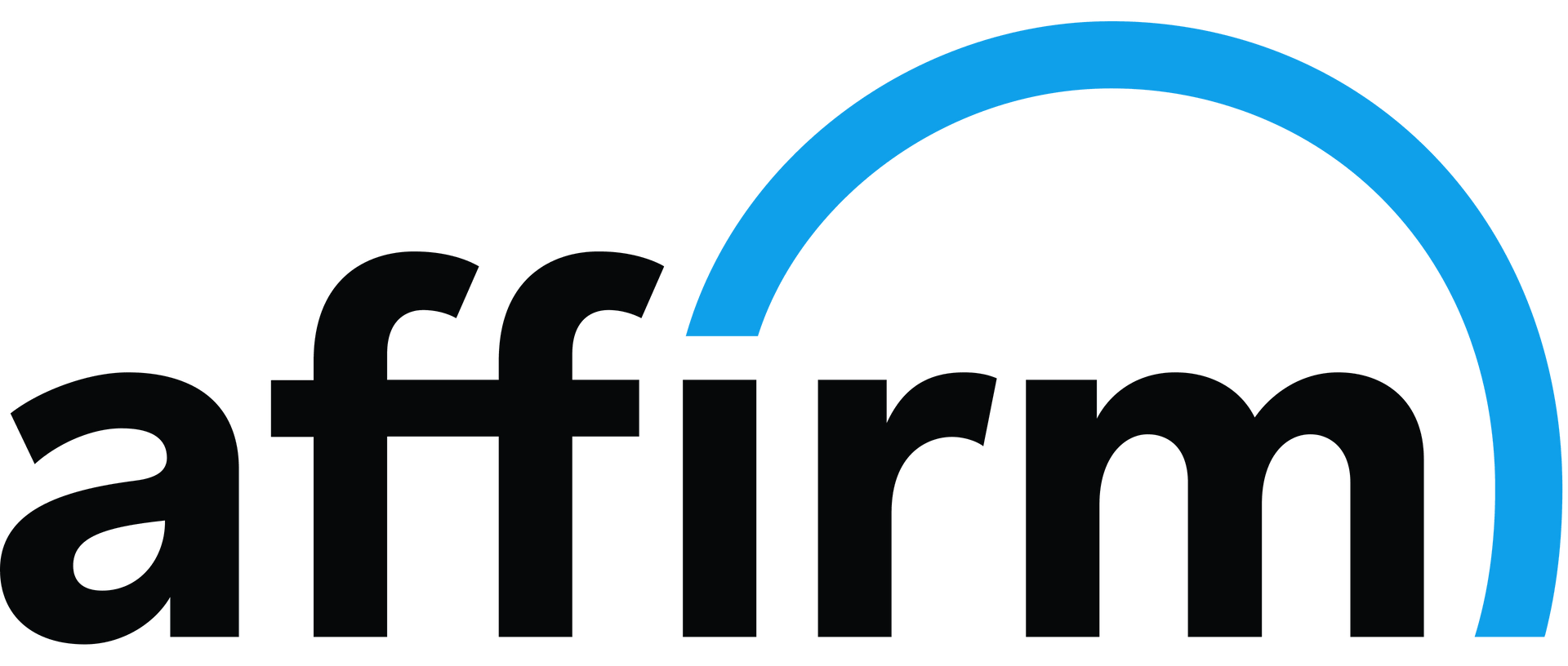 Affirm logo in black lowercase text with a blue arc over the letters