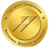 Gold seal reading “The Joint Commission National Quality Approval” with black diagonal lines in center
