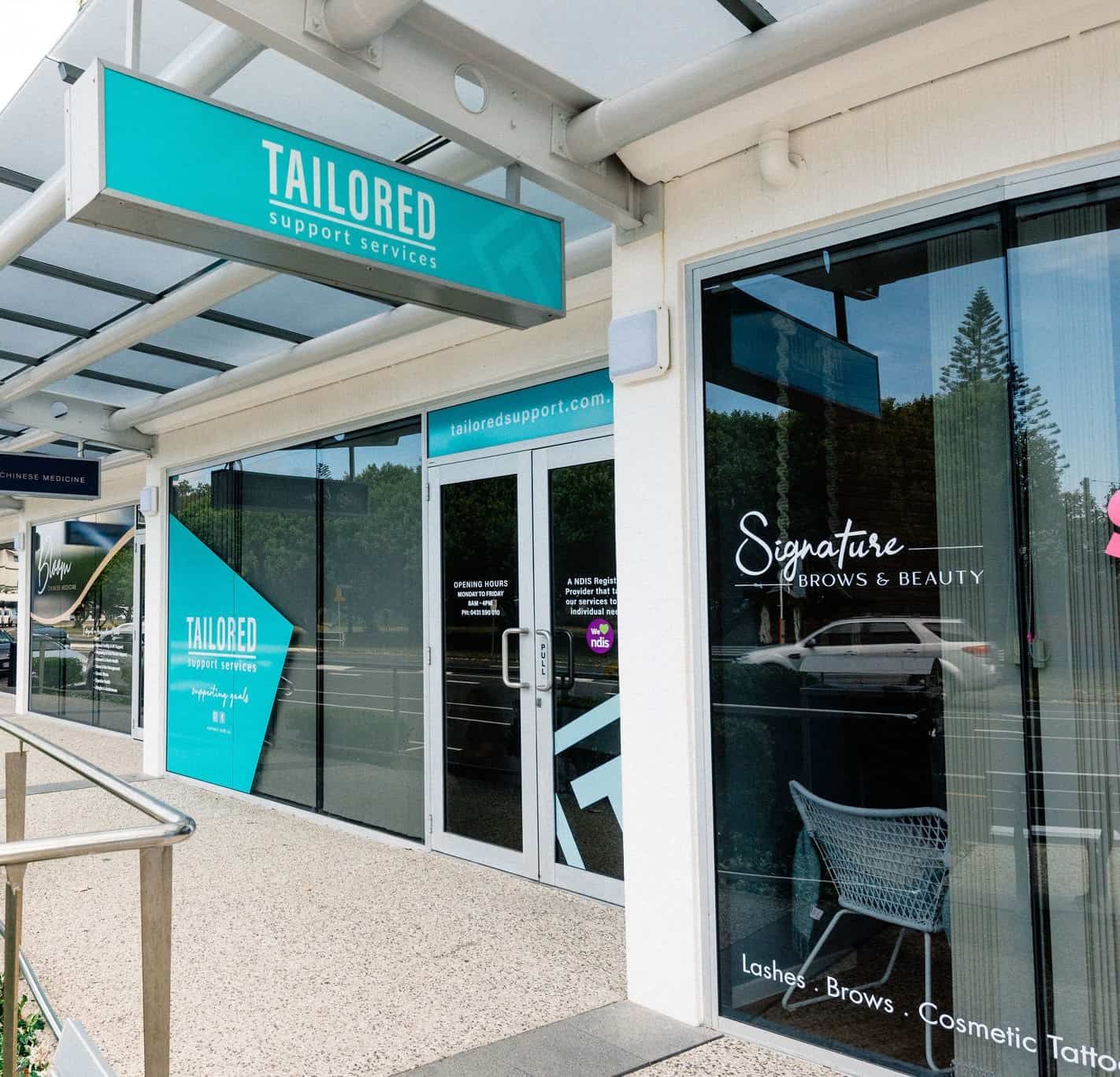 A Store Front With A Sign That Says Tailored Support Service On It — Tailored Support Services Pty Ltd In Maroochydore, QLD