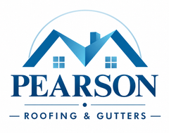Pearson Roofing & Gutters logo with blue house roof and window icons