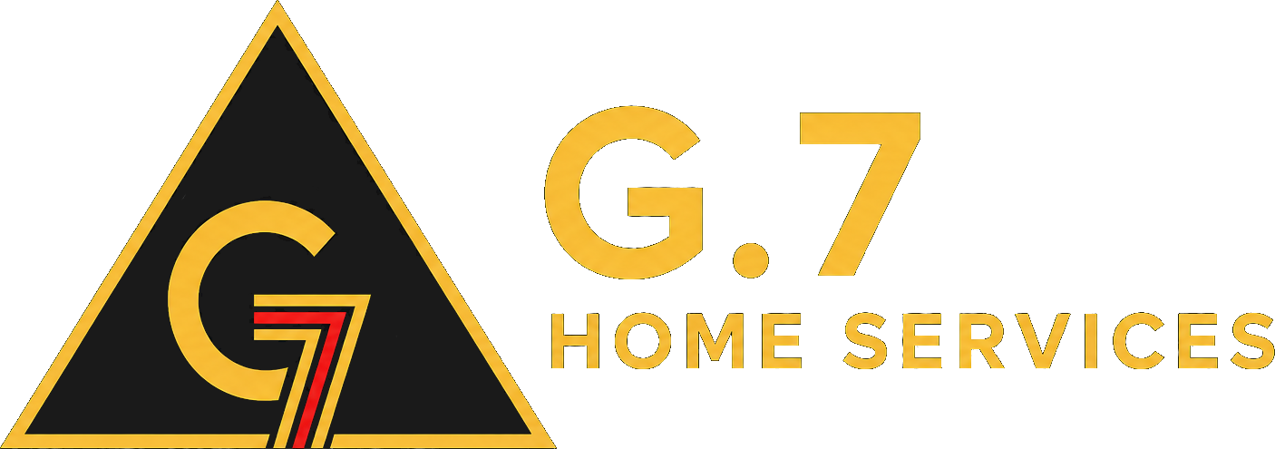 G.7 Home Services logo with gold text and black triangle emblem on white background