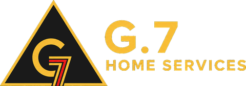 G.7 Home Services logo with gold text and black triangle emblem on white background