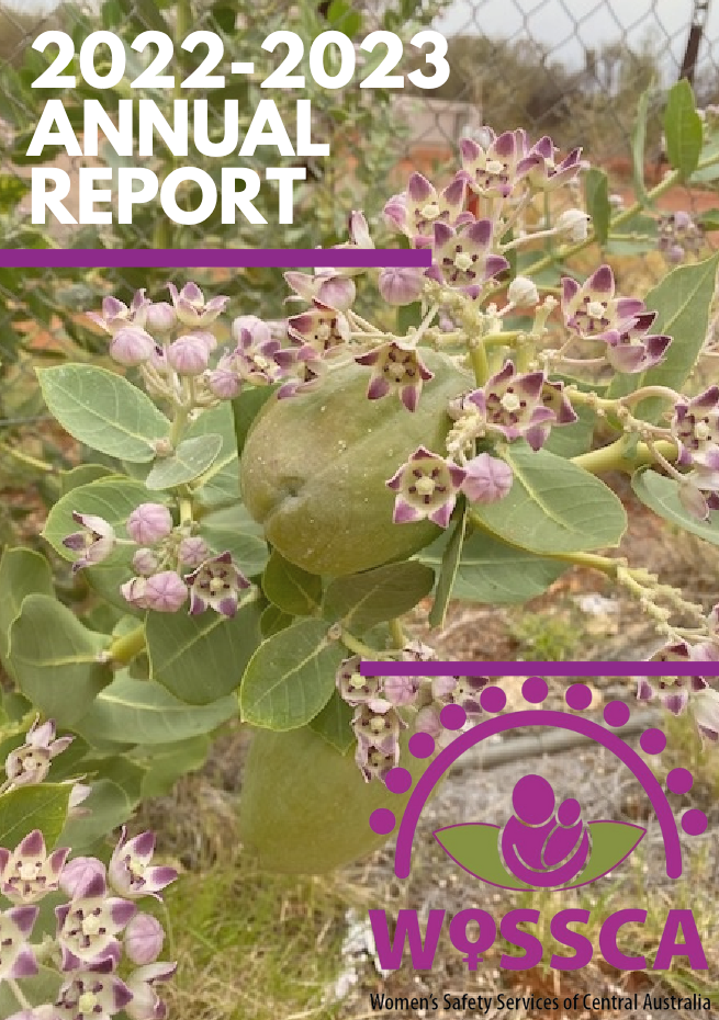 2022-2023 WOSSCA annual report cover featuring a flowering plant with a green fruit pod, accented with purple text and logos.