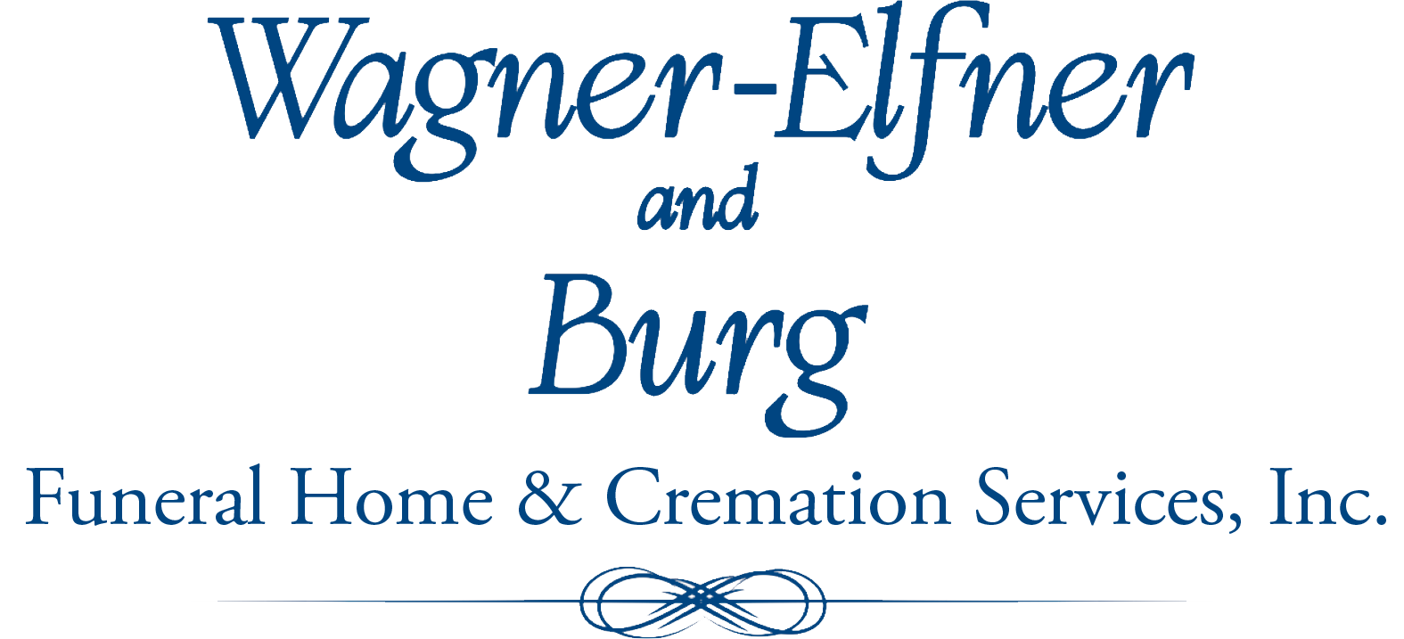 Logo of Wagner-Elfner and Burg Funeral Home & Cremation Services, Inc. in blue script