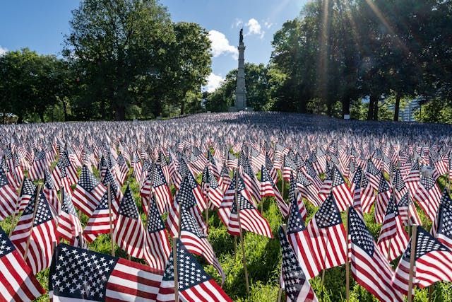 American flags at memorial honoring veterans at Funeral Homes York, PA