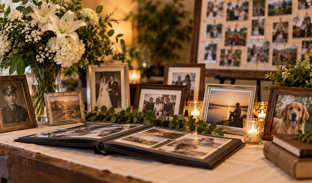 Funeral Homes York, PA use personal photos, albums, flowers, and meaningful displays