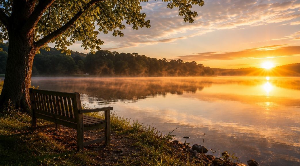 soft morning mist, and golden light, symbolizing comfort for funeral homes in Red Lion, PA
