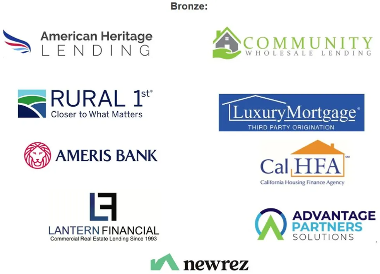 Bronze: American Heritage Lending, Community Wholesale Lending, Rural 1st, Luxury Mortgage, Ameris Bank, CalHFA, Lantern Financial, Advantage Partners Solutions, Newrez