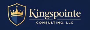 Kingspointe Consulting, LLC logo with gold shield crown icon on dark blue background
