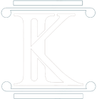 Stylized white capital K with ornamental serif lines on a white background