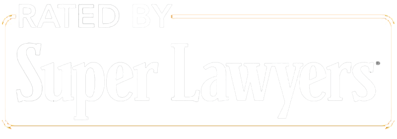 White logo reading “SuperLawyers” inside a thin gold rounded rectangle