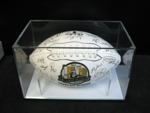 Signed football in clear display case