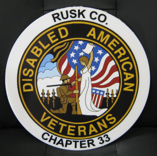 Disabled American Veterans Chapter 33 Rusk Co. circular logo with soldier and U.S. flag