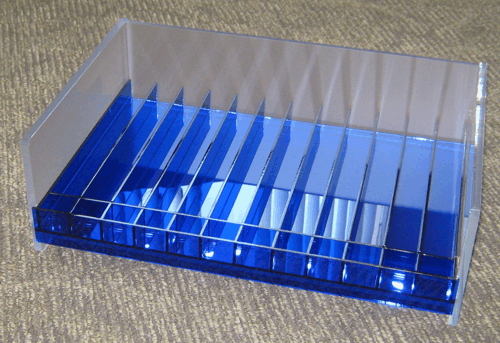 Blue clear plastic compartment organizer tray with multiple slots