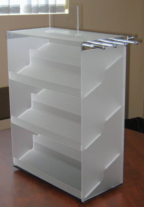 White wooden display cabinet with shelves and sliding glass doors