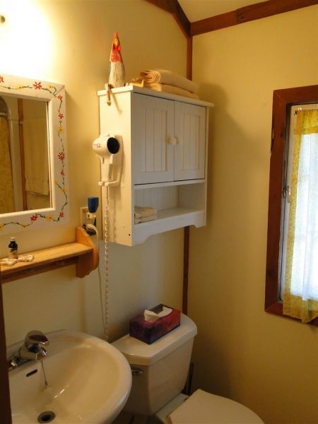 A bathroom with a sink toilet and mirror