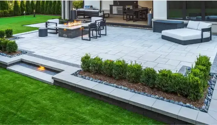 Concrete patio with outdoor furniture
