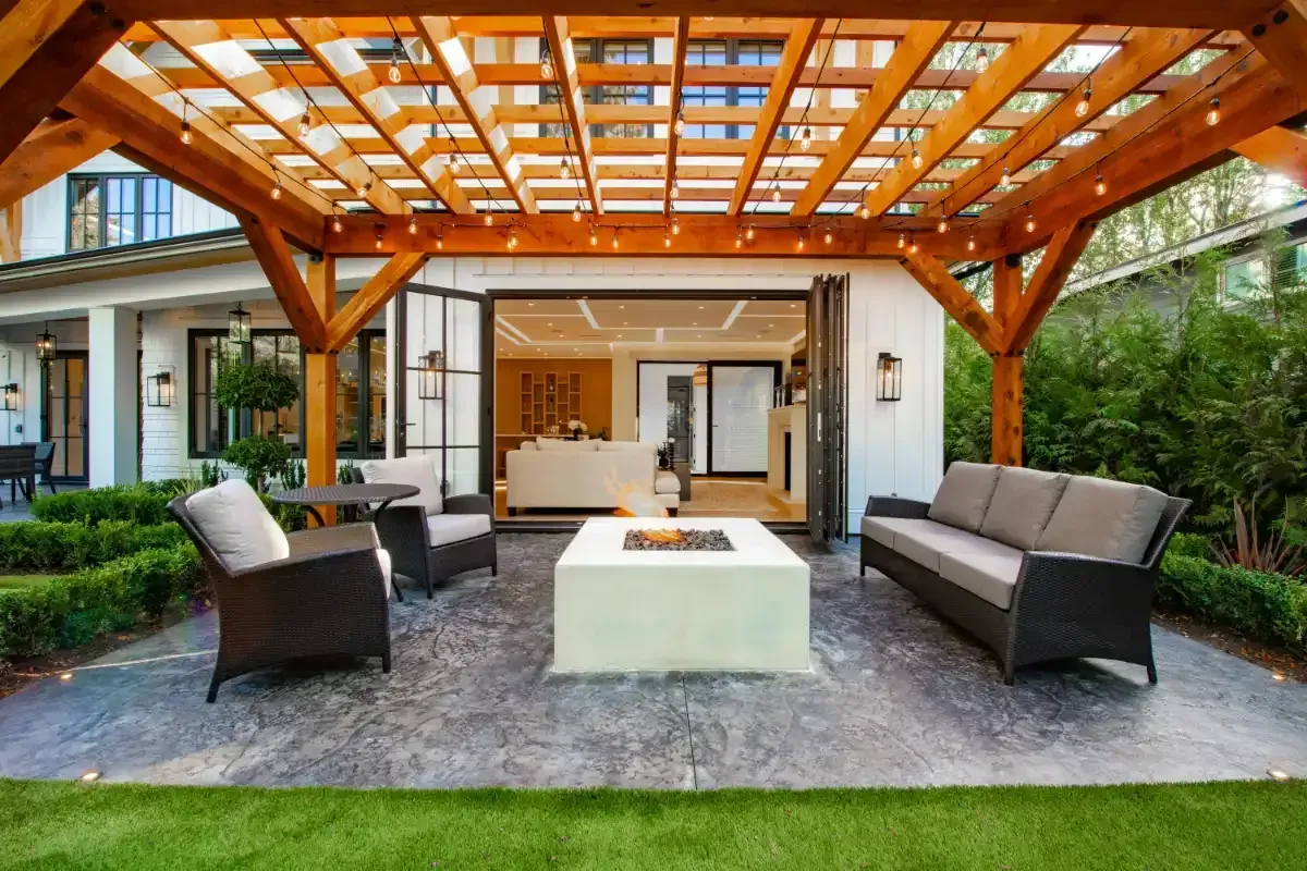 backyard stamped dark concrete patio