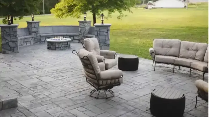 Concrete patio with outdoor furniture